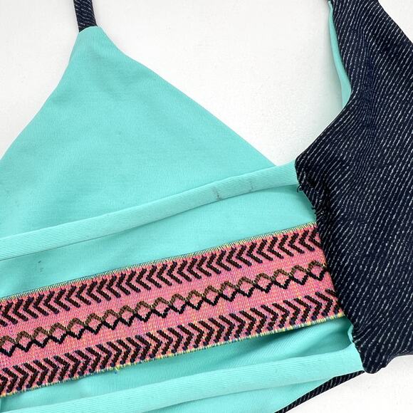 L SPACE Bikini Top Womens Small Blue Denim Reversible Southwestern Swim NWT - Picture 5 of 9